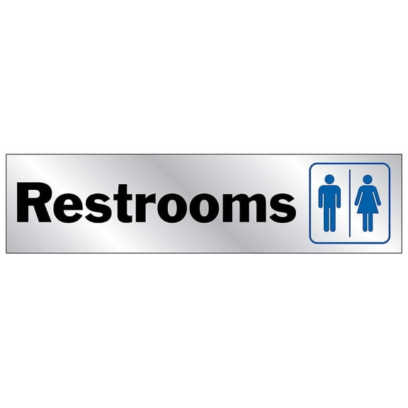 Hy-Ko Restroom Sign Self Adhesive Vinyl - Blue Symbol/Silver - 2 in x 8 in