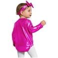 thumbnail image 2 of Hansber Toddler Baby Girls Shiny Metallic Long Sleeve Romper with Bow Headband for Birthday Party Outfit Hot Pink 12-18M, 2 of 7