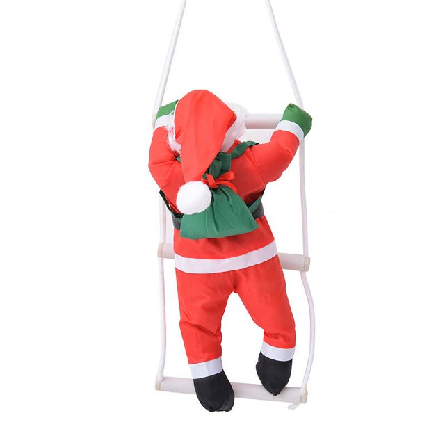 Una cosa Papá Noel trepa con escalera de cuerda, decoración navideña artificial, muñeco triple de Papá Noel, adorno colgante navideño para interiores y exteriores. Regalos vacaciones