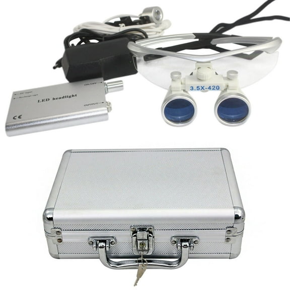 TFCFL 3.5X 420mm Dental Medical Surgical Binocular Loupes Magnifier Glasses LED Head Light