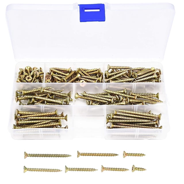 1 caja 200 PCS Tornillos para madera M4 Tornillos autorroscantes de rosca gruesa Tornillos multiuso de alto rendimiento Kit surtido de tornillos para madera para muebles y gabinetes Rojo Verde