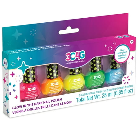 3C4G: Glow In The Dark Nail Polish Set - 5 Bottles, Make It Real, Teens Tweens & Girls, Non-Toxic Long-Lasting Polish, Vibrant Neon Colors, Glow Wherever You Go, Three Cheers For Girls, Kids Ages 8 
