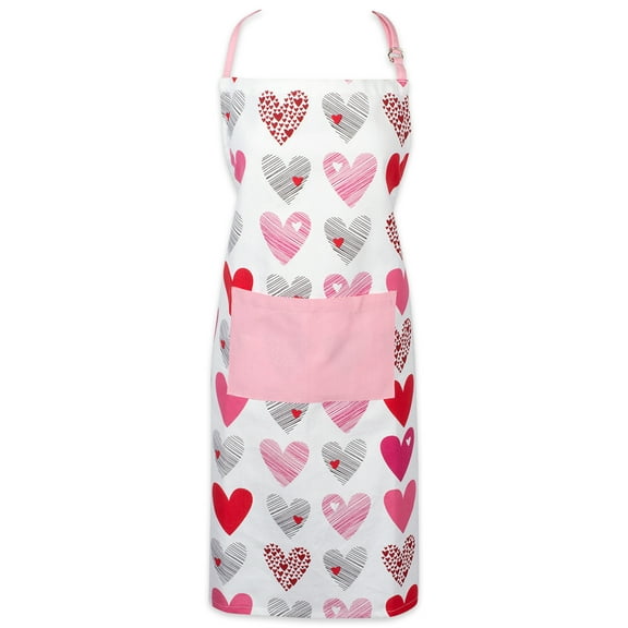 DII Modern Cotton Hearts Collage Print Chef Apron in Pink and White