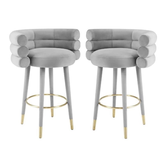 Home Square Betty 30.3"H Velvet and Plywood Bar Stool in Gray - Set of 2