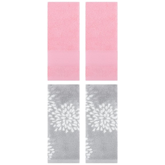 Unique Bargains 4 Pcs Cotton Soft Decorative Hand Towels 14" x 30" Grey/Pink