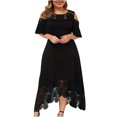 thumbnail image 1 of CHUANK Summer Plus Size Maxi Dresses For Wedding Guest Lace Stitching Dress Cold Shoulder Long Dresses Short Sleeve, 1 of 7