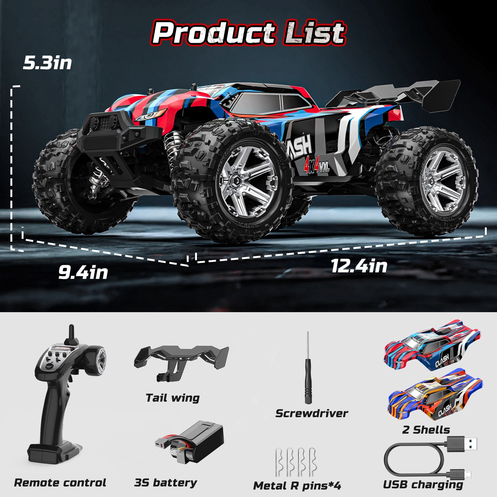 JoyStone 1:16 Brushless Fast RC Cars for Adults, Max 60+mph Hobby Electric RC Truck with 3S Lipo Battery, Waterproof High-Speed Remote Control Monster Truck with 2 Shells