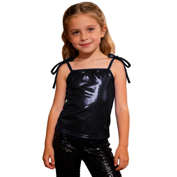 BOOMNY Toddler Girls Sparkly Tank Tops Sleeveless Dance T Shirts for Girls Metallic Shiny Elegant Slim Fit Party Stage Performance Tops