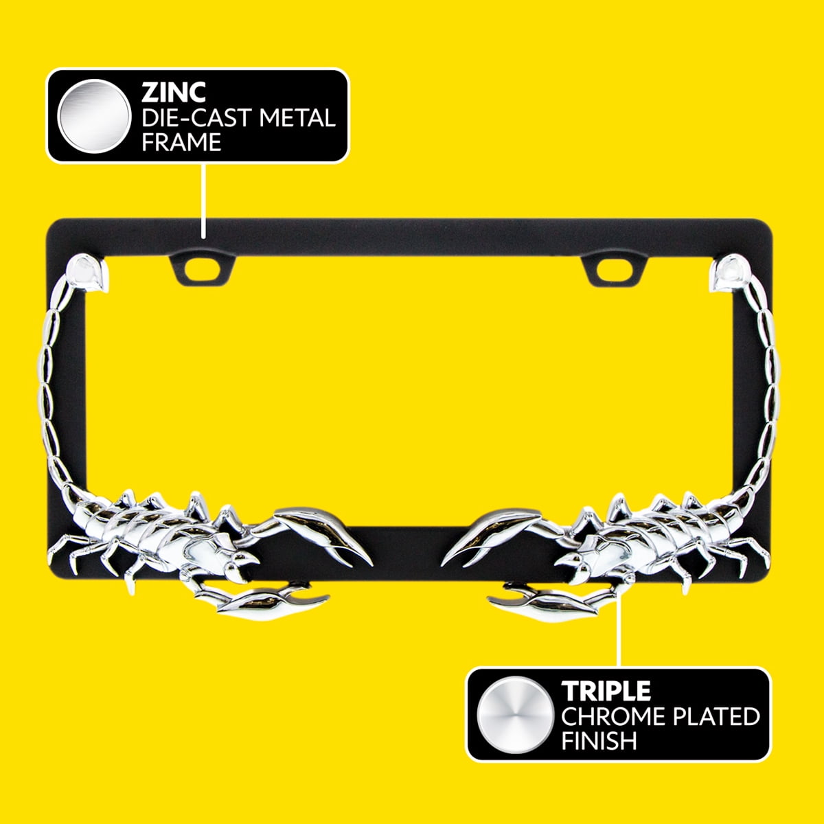 United Pacific 50034 Universal Die-Cast Metal, Chrome Scorpion License Plate Frame Holder for Cars, Trucks, RVs, Semi, Car Accessories - 1 Unit