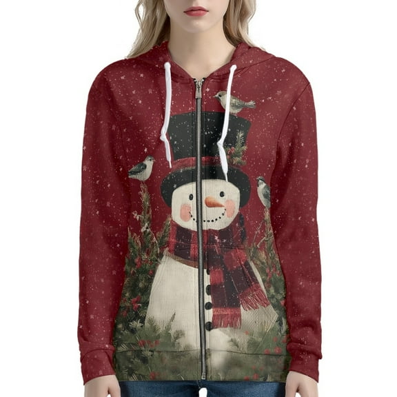 DISNIMO Christmas Women's Full Zip Up Hoodie Long Sleeve Hooded Jackets Lightweight Jackets Snowman Printed Sport Sweatshirt with Pockets, XS