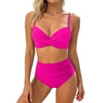 thumbnail image 2 of FASHOFT High Waisted Bikini Sets for Women Twist Front Two Piece Swimsuit V Neck Adjustable Spaghetti Straps Bathing Suit Hot Pink M, 2 of 5