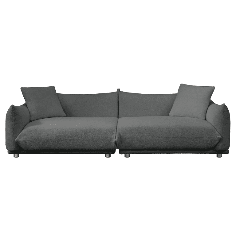 Magic Home 87.7 in. 3 Seat Sofa Gray Teddy Fabric Couch with 2 Pillows, Removable Back and Seat Cushions for Apartment Office