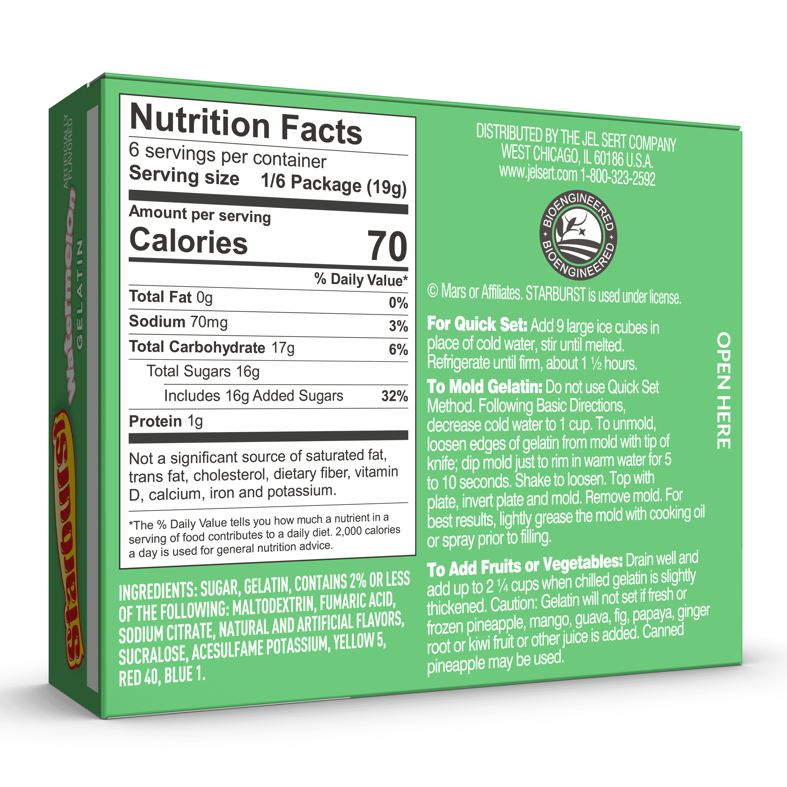 Starburst Watermelon Gelatin Dessert Mix, Fat-free, 6 Servings, 3.94 oz Cardboard Box