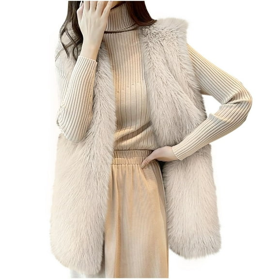 Wdfiry Women's Faux Fur Vest Sleeveless Jacket Winter Warm Faux Fur Coat Waistcoat Outerwear for Women And Girls