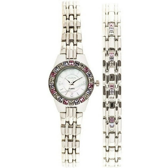 ELGIN Adult Female SWAROVSKI CRYSTAL ACCENTED Watch AND BRACELET SET, SILVER