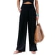 thumbnail image 1 of Pantalones de mujer de color puro para uso diario, citas y playa: pantalones anchos elásticos de cintura alta en color negro, talla S, 1 of 5