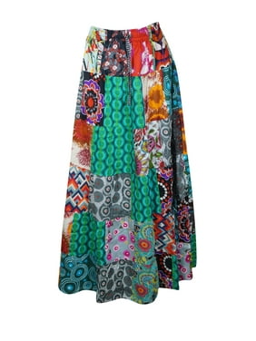 Mogul Women Maxi Cotton Patchwork Skirt Printed Handmade Summer Long Skirts