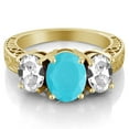thumbnail image 2 of Gem Stone King 3.50 Ct Green Turquoise White Created Sapphire 18K Yellow Gold Plated Silver Ring (Size 5), 2 of 3