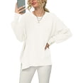 thumbnail image 1 of Jinsinto Women Crewneck Batwing Sleeve Oversized Side Slit Ribbed Knit Pullover Sweater Top White XL, 1 of 5