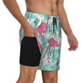 thumbnail image 2 of Kdxio Flamingo Print Men's Swim Trunks with Compression Liner 7 Inch Inseam Quick Dry Swim Shorts, 2 of 7