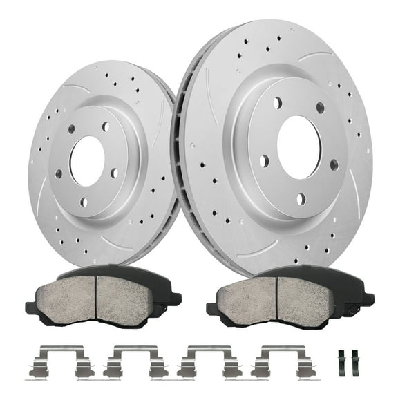 Aurogenix Front Brake Kit, Compatible with 2007-2017 Jeep Patriot/Compass, 2011-2023 Mits- Outlander Sport| Geomet Coated Drilled Slotted Rotors Kit, 53038 D866-7741, 11.6in