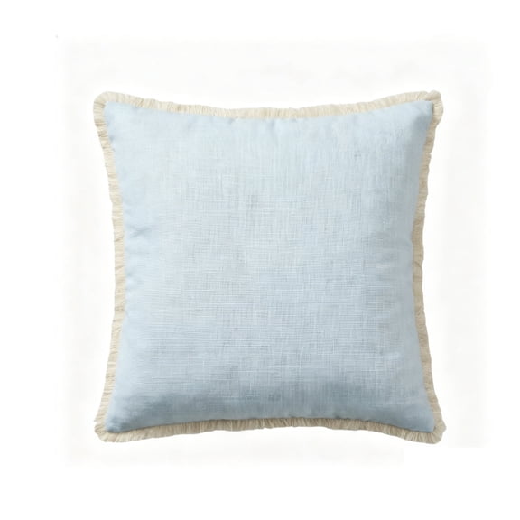 MYUNNIL Throw Pillow with Tassel, Solid Color Washed Cotton Soft Filled Accent Fringe Cushion with Removable Cover, 18" x 18" Boho Farmhouse Linen Throw Pillow for Patio & Couch Decor, Blue