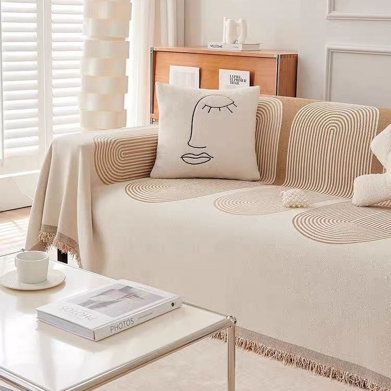 Smuge Sofa Cover, Couch Cover Protector Slipcover L Shape Sofa towel Furniture Cover for Dogs Cats Home Decor (71"x 118", Beige)