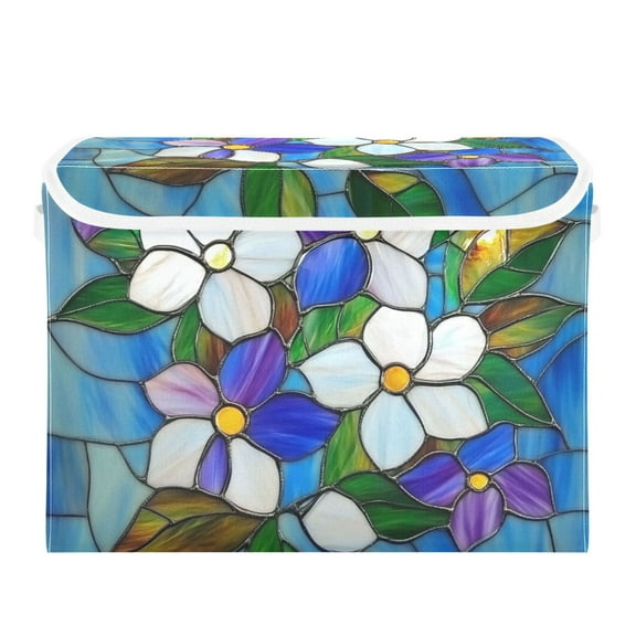 Stained Glass Bouquet Large Storage Bins with Linen Collapsible Lid Storage Box 16.7 x 12.6 x 11.8in