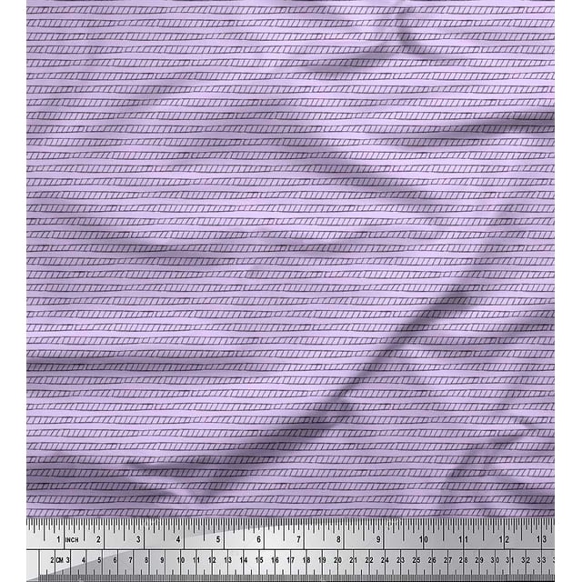 Soimoi Purple Poly Georgette Fabric Stripe Hand Drawn Decor Fabric Printed Yard 52 Inch Wide