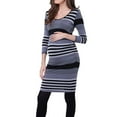 thumbnail image 3 of Jinhomg Women's Nursing Friendly Dresses Slim Fit Long Sleeve Cotton Bodycon Dress Fall Casual Comfy Striped Print Maternity Dresses for Breastfeeding Spring Saving Black S, 3 of 4