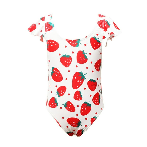 Shldybc Toddler Baby Kids Girls Ruffles Strawberry Printed One-Piece Swimsuit Swimwear