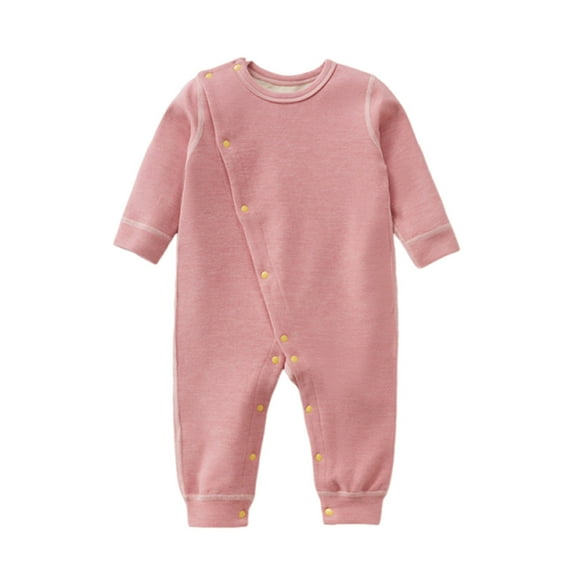 Riecok Newborn Baby Clothes Long Sleeve Round Neck Solid Color Onesie Unisex Fall Winter Infant Clothes Pink 6-9 Months