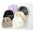thumbnail image 2 of CoCoMangos Bow-Tie Beanie Hat Women Knit Retro Y2K Skull Cap Solid Color Soft Ski Hat Plush Crochet Winter Warm Hats, 2 of 7