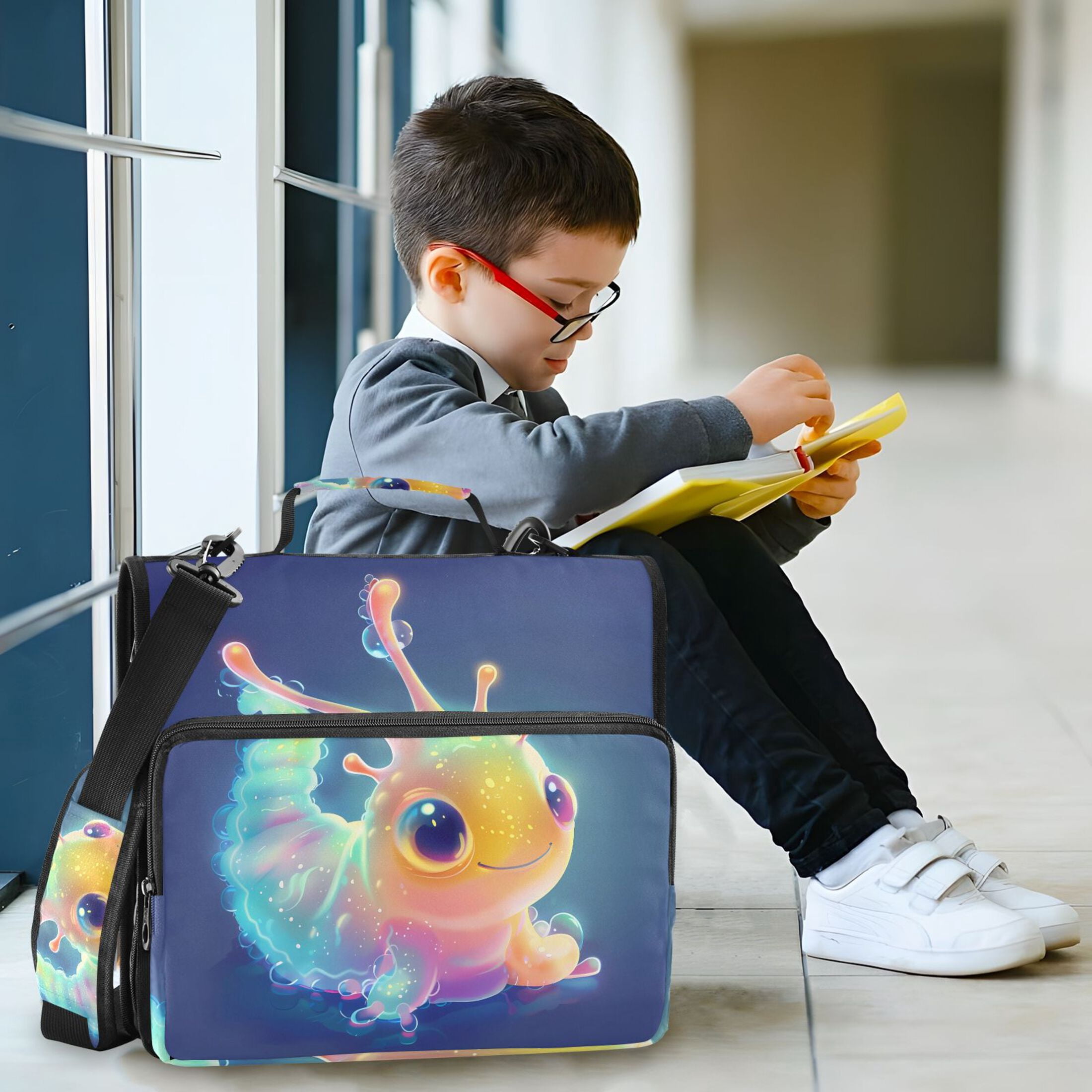 3 Ring Zipper Binder with Shoulder Strap Waterproof Trapper Keeper 2 Inch D-Ring 500 Sheets Capacity Cute Glow Sea Slug