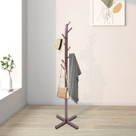 CHOK Wooden Coat Rack Free Standing Tree Clothes Hanger Hallway Entryway Coat Rack with 8 Hooks for Suits Hats Scarves Handbags Umbrella