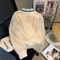 thumbnail image 3 of Elegant Fashion Solid Color Button Chiffon Shirt Women's Clothing Korean Simplicity Female Ruched Spliced Long Sleeve Blouse, 3 of 5