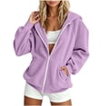 thumbnail image 2 of ITSAME Girls Hooded Zip-Up Jacket Long Sleeve Solid Color Fall Winter Comfy Casual Coat Purple Size 14, 2 of 10