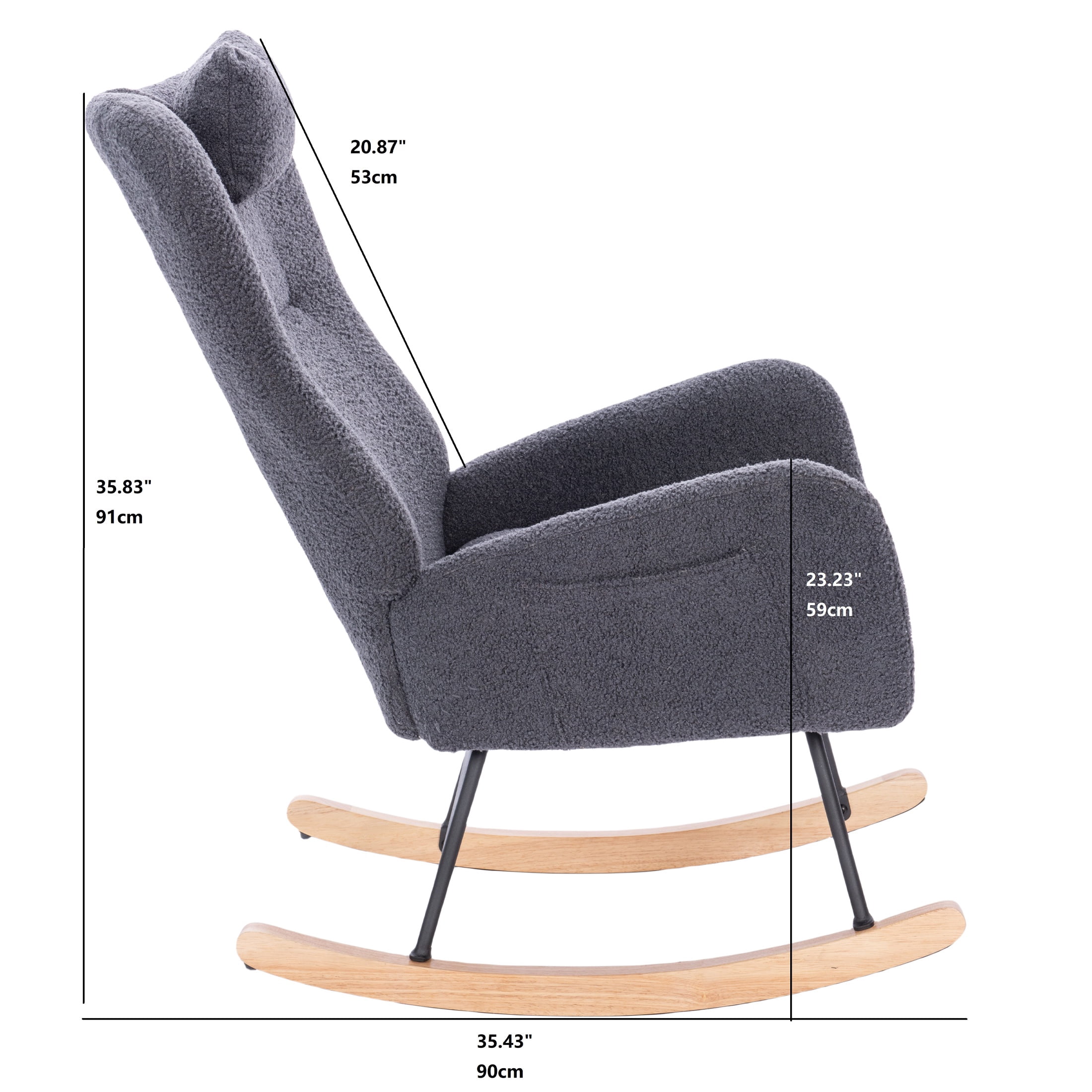 PORKISS Modern Rocking Chair, Upholstered Teddy Fabric Accent Chairs with High Backrest, Glider Rocker Comfortable Armchair with Padded Seat for Living Room Bedroom Playroom, Grey