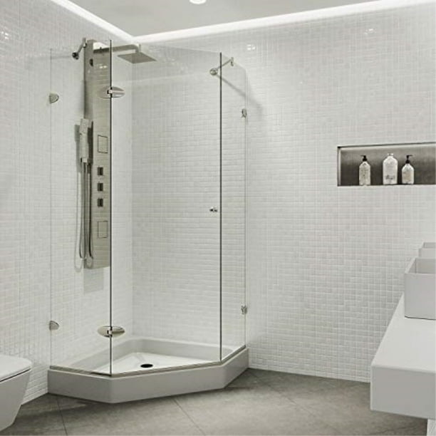Vigo Vg6061bncl42w Verona 42 X 42 Inch Clear Glass Corner Frameless Neo Angle Shower Enclosure Hinged Shower Door With Magnalock Technology Non Slip White Base And 304 Stainless Steel Shower Hard Walmart Com Walmart Com