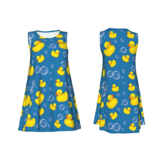 Horeoi Rubber Duck Print Women's Sleeveless Dress Cotton-like Flared Hem Deep Side Pockets Above-Knee