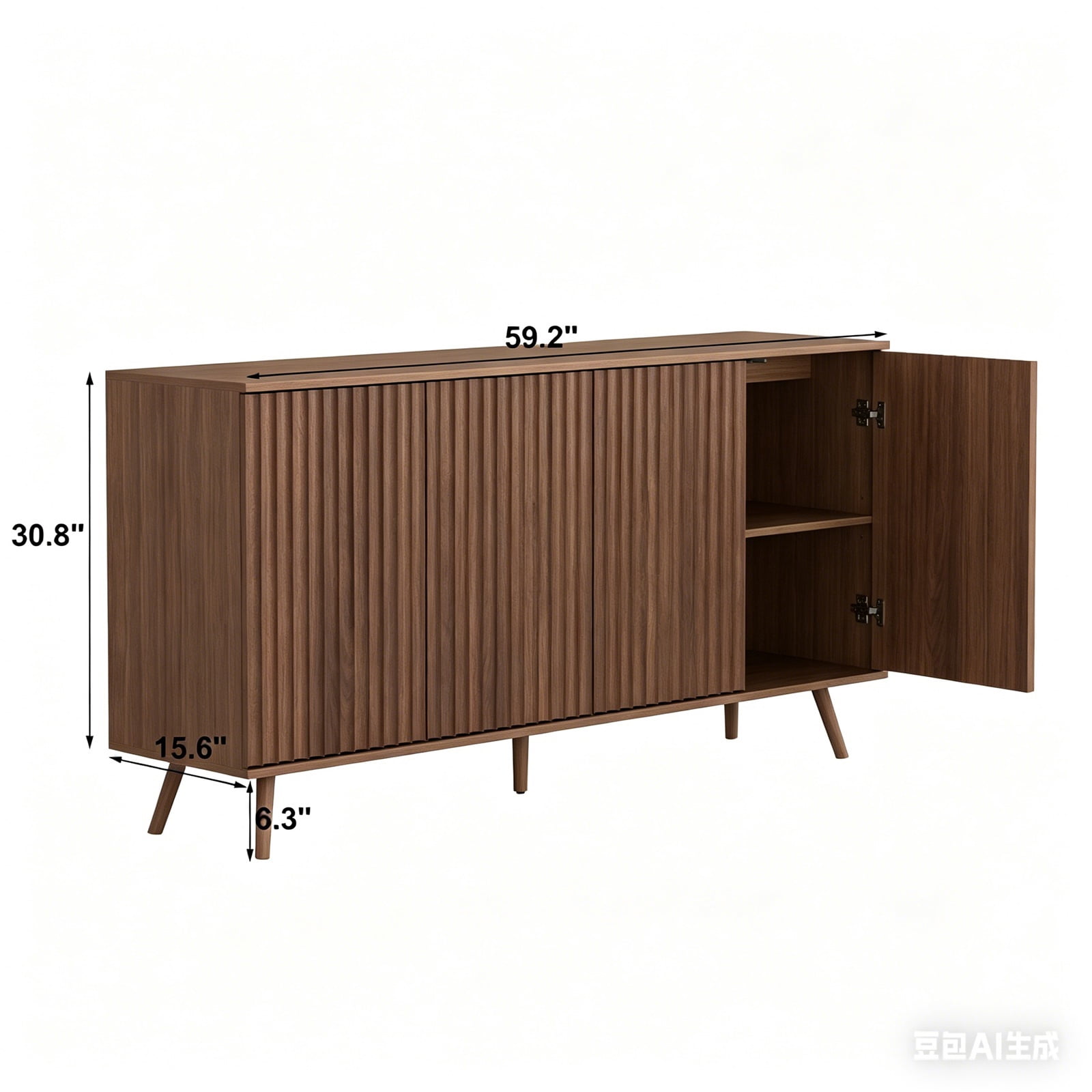 Hommoo Modern Wooden Sideboard Buffet Cabinet with Storage, Sideboard Storage Cabinet with 4 Doors, Multifunctional Credenza Console Coffee Bar Cabinets for Home, Office, Walnut