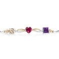 thumbnail image 2 of Gem Stone King 925 Silver and 10K Yellow Gold Peach Morganite Red Created Ruby Purple Amethyst and Lab Grown Diamond Tennis Bracelet for Women By Keren Hanan (2.01 cttw, Adjustable up To 9 inch), 2 of 4