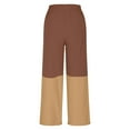 thumbnail image 5 of Charella Womens Linen Pants Color Block Pleated Wide Leg Elastic Waist Trousers Loose Lightweight Pants (3XL, Brown), 5 of 8