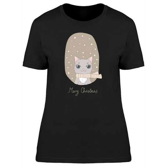 Merry Christmas Grey Cat Tee Women's -Image by Shutterstock