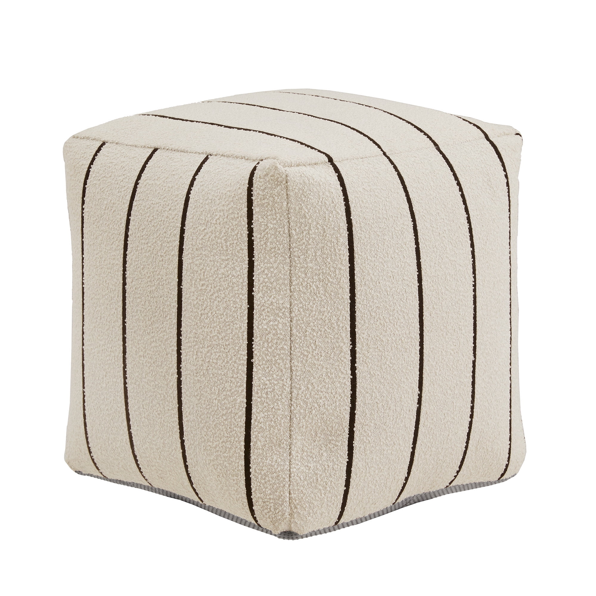 Weston Home Dinant Upholstered Square Pouf Ottoman, Ivory & Black Stripe Pattern Fabric
