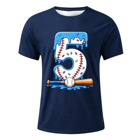 Tisuna Boys Summer Number Five T Shirts Kids Short Sleeve Graphic Print Crew Neck Tops Casual Boys Daily Wear Tees Size 6-7 Years Navy