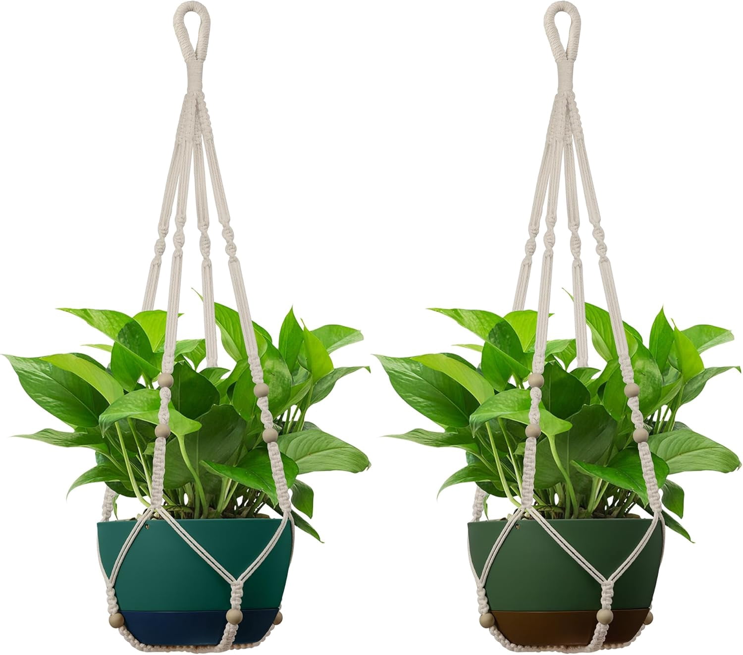 ABPETE Macrame Plant Hanger Indoor Outdoor, Up to 4-15 inch Pot, Heavy 20lb Planters, Extra Long Strong Hanging Planter Basket, Boho Home Decor, 35 Inch, Ivory, Set of 2 (POTS NOT Included)