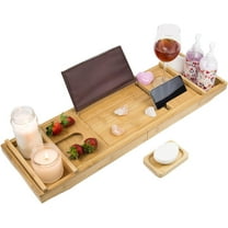 Premium Bamboo Bathtub Tray Caddy for Tub - Expandable Foldable Bath Tray - Unique House Warming Gifts, New Home, Anniversary & Wedding Gifts for Couple, Bath Table Bridal Shower Gift