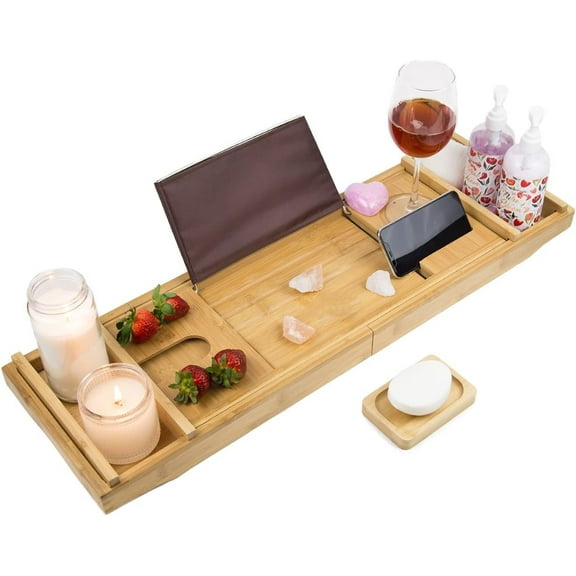 Premium Bamboo Bathtub Tray Caddy for Tub - Expandable Foldable Bath Tray - Unique House Warming Gifts, New Home, Anniversary & Wedding Gifts for Couple, Bath Table Bridal Shower Gift