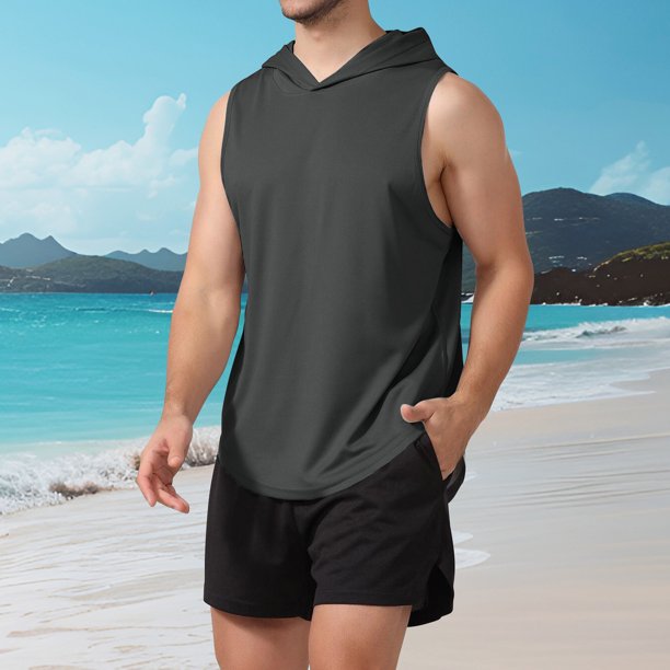 Blusa sin mangas con capucha de verano para hombre, informal, de moda, de color liso, con capucha, sin mangas, para hombre